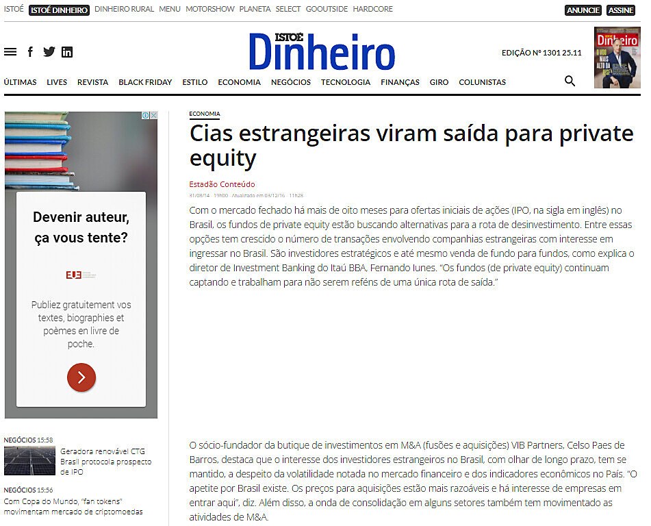 Cias estrangeiras viram sada para private equity